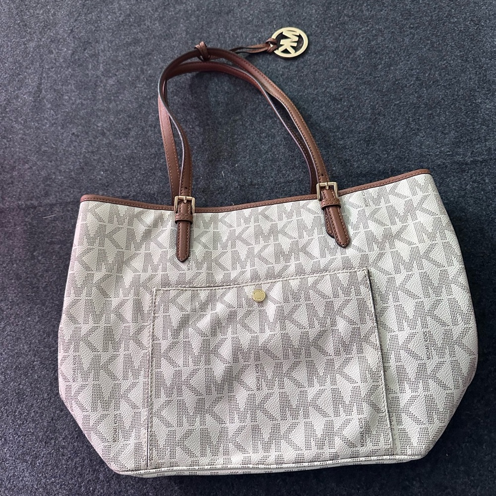 Michael Kors Monogram Cream and Brown Tote